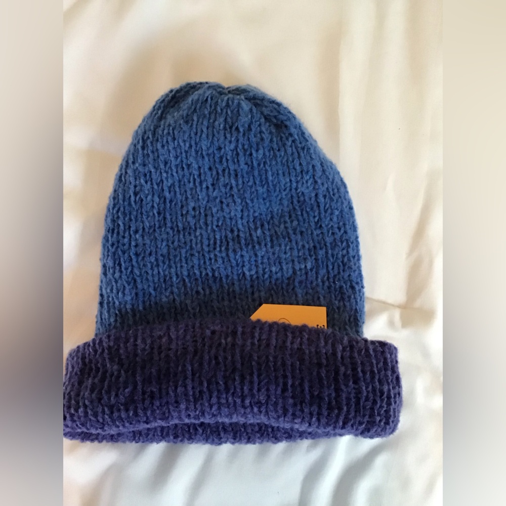 Elegant Knit Reversible Beanie in Blue and Purple